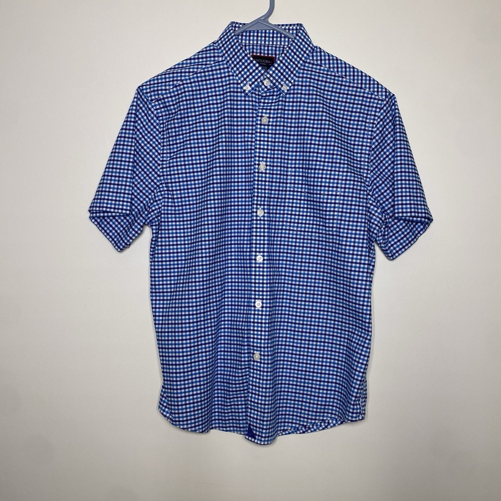 UNTUCKit‎ Short Sleeve Button Down Shirt Mens Small Blue Plaid